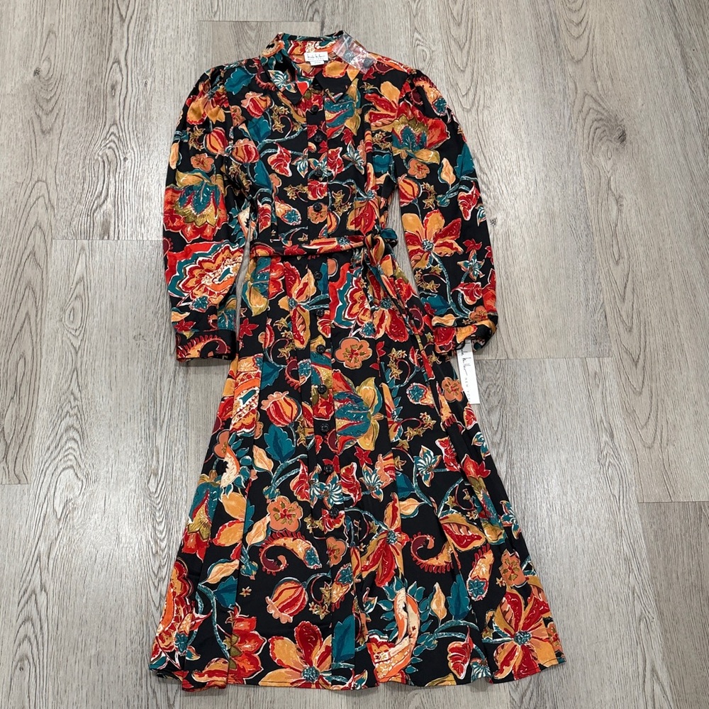 Nicole Miller Multicolor Floral Long Sleeve Dress